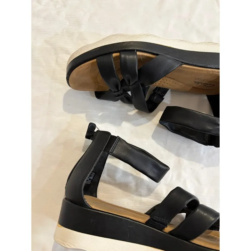 Clarks Strappy Sandals Black Clara Rae Ankle Strap Comfort Zip Womens 8 M